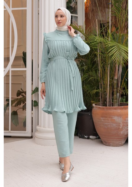 Mint Piliseli Tunik Pantolon Takım
