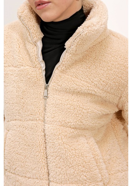 5178 Astarlı Peluş Mont - Krem