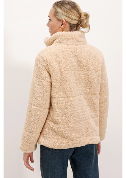 5178 Astarlı Peluş Mont - Krem