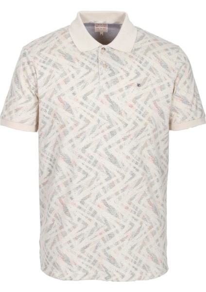 Erkek Polo Yaka Tişört Bej Slim Fit Ribanalı Kol Pamuklu Baskılı T-Shirt Ncs Jeans 1254