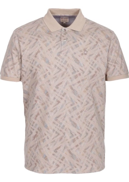 Erkek Polo Yaka Tişört Vizon Slim Fit Ribanalı Kol Pamuklu Baskılı T-Shirt Ncs Jeans 1254