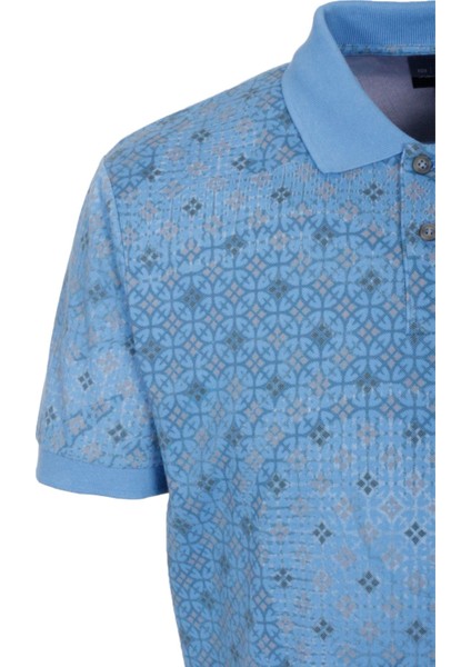 Erkek Polo Yaka Tişört Mavi Slim Fit Ribanalı Kol Pamuklu Baskılı T-Shirt Ncs Jeans 1252 indirimleri