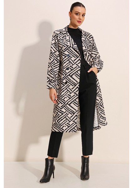 5853 Desenli Kruvaze Yaka Trençkot - C.beyaz fiyatları