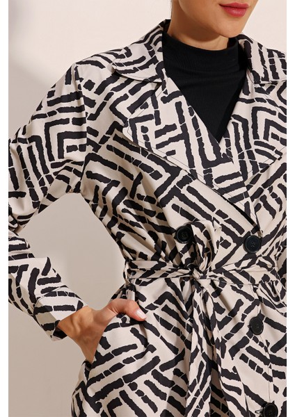 5853 Desenli Kruvaze Yaka Trençkot - C.beyaz fırsatları