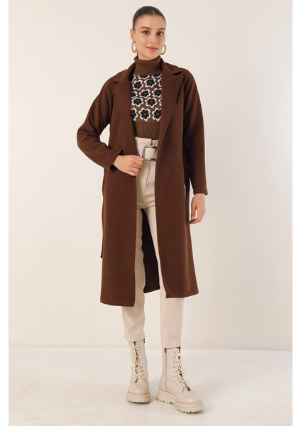 9118 Kruvaze Yaka Kaşe Kaban - Kahverengi modelleri