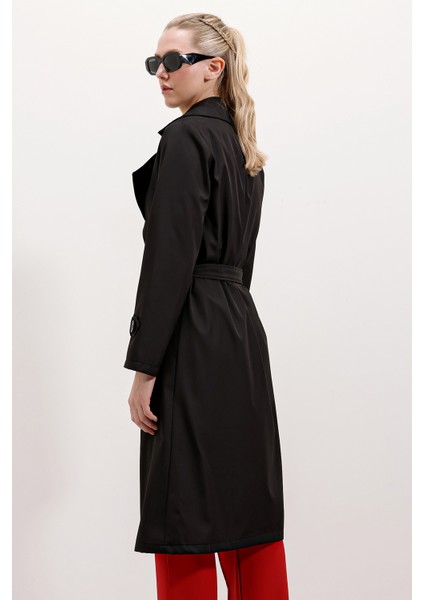 5918 Kruvaze Yaka Trençkot - Siyah indirimleri