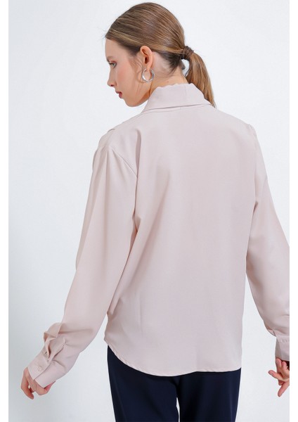Kadın Krem Kruvaze Yaka Dökümlü Saten Bluz 0492 indirimleri
