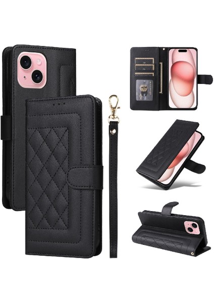 Iphone 15 Için Flip Case Deri Kılıf Cüzdan Darbeye Basit Iş (Yurt Dışından)