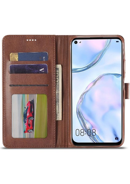 Huawei P40 Lite Buzağı Doku ile Yatay Çevir Deri Kılıf (Yurt Dışından)