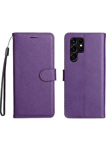 Kart Yuvası ile Samsung Galaxy S22 Ultra Klasik Düz Renk Için Flip Case (Yurt Dışından)