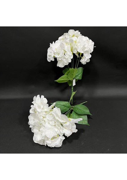 5 Dallı Büyük Ortanca Demet Beyaz (Demet Boyu 45CM) (Yapay Çiçektir)
