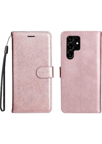 Kart Yuvası ile Samsung Galaxy S22 Ultra Klasik Düz Renk Için Flip Case (Yurt Dışından)