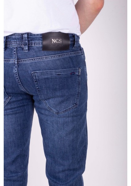 Erkek Kot Pantolon Slim Fit Koyu Mavi Düz Paça 5 Cepli Jean Ncs Jeans 2245 6096