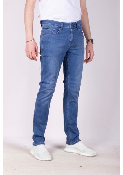 Erkek Kot Pantolon Slim Fit Mavi Düz Paça 5 Cepli Jean Ncs Jeans 2249 6142