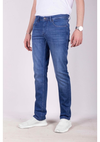 Erkek Kot Pantolon Slim Fit Mavi Düz Paça 5 Cepli Jean Ncs Jeans 2254 6138