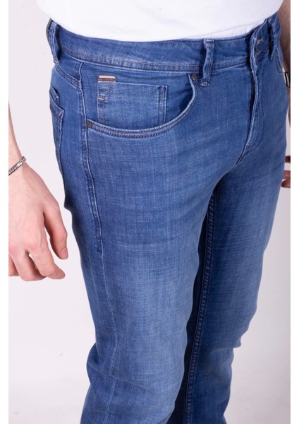 Erkek Kot Pantolon Slim Fit Mavi Düz Paça 5 Cepli Jean Ncs Jeans 2254 6138