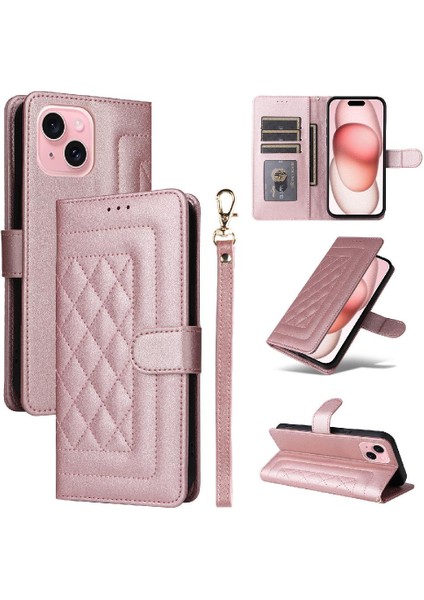 Iphone 15 Için Flip Case Deri Kılıf Cüzdan Darbeye Basit Iş (Yurt Dışından)