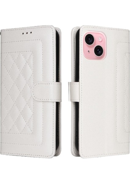 Iphone 15 Için Flip Case Deri Kılıf Cüzdan Darbeye Basit Iş (Yurt Dışından)