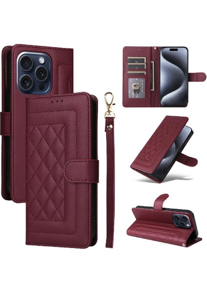 Iphone 15 Için Flip Case Pro Cüzdan Kapak Çevirin Deri Kılıf Basit Iş (Yurt Dışından)
