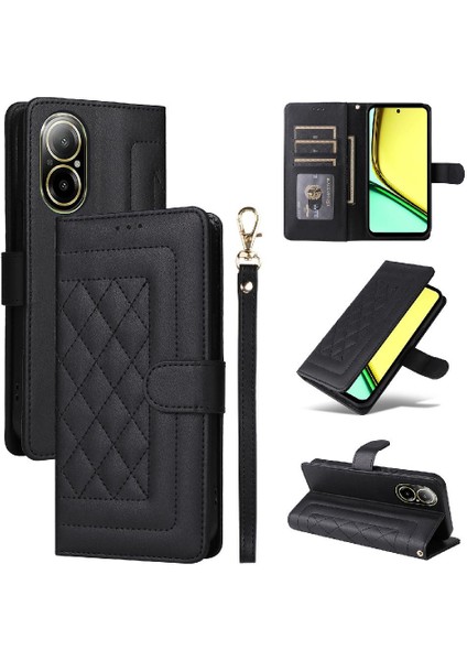 Realme C67 4g Darbeye Dayanıklı Basit Iş Cüzdan Deri Için Flip Case (Yurt Dışından)