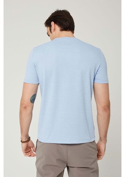 Sıfır Yaka Bisiklet Yaka Petek Dokulu Erkek Tshirt