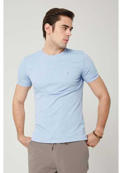 Sıfır Yaka Bisiklet Yaka Petek Dokulu Erkek Tshirt