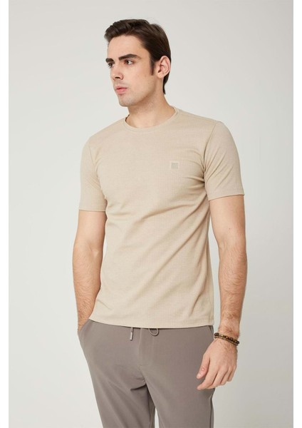 Sıfır Yaka Bisiklet Yaka Petek Dokulu Erkek Tshirt