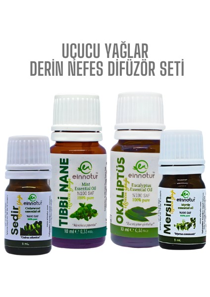 Difüzör Seti, Breathe, Okaliptüs, Tıbbi Nane, Sedir, Mersin Uçucu Yağları