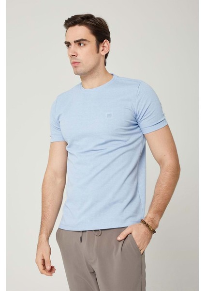 Sıfır Yaka Bisiklet Yaka Petek Dokulu Erkek Tshirt