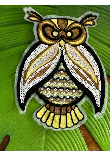 22X17 cm Dokuma Payetli Tasarım Baykuş Arma Dikiş Giyim Aksesuarı