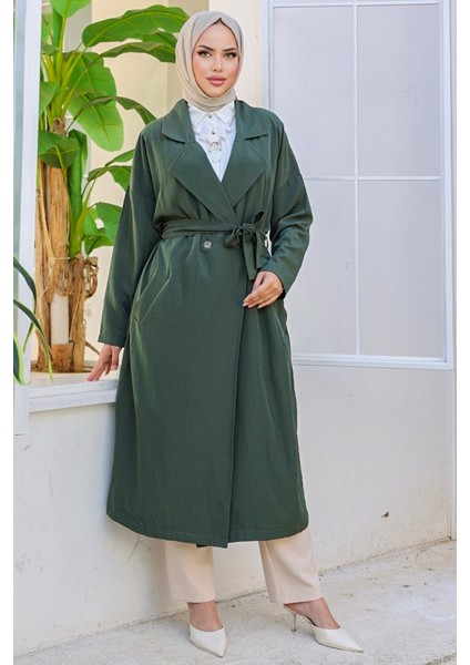 Kruvaze Yaka Kuşaklı Ayrobin Trenç 897 - Haki modelleri