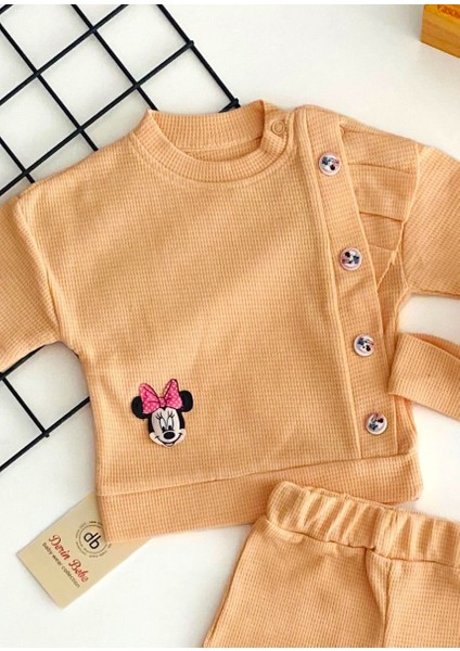 Naffa Baby Petek Kumaş Minnie Kabartma Desen Saç Bantlı Yazlık Takım Somon fiyatları