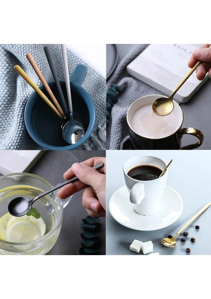 Lüks Mat Gold Siyah Kahve Çay Kaşığı 6 Adet Kutulu Set
