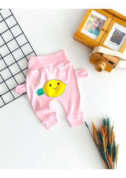 Neşeli Bebekler Limon Baskılı Mevsimlik Kumaş Tek Alt Pembe