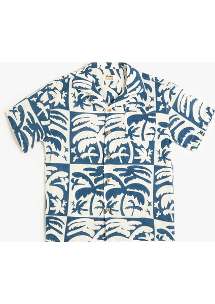 Gömlek Kısa Kollu Palmiye Baskılı Tek Cepli Pamuklu