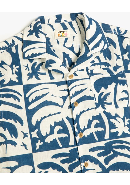 Gömlek Kısa Kollu Palmiye Baskılı Tek Cepli Pamuklu modelleri