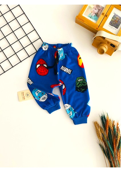 Neşeli Bebekler Marvel Baskılı Tek Alt Mavi