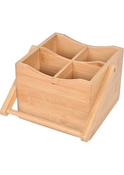 Bambu Organizer 4 Bölmeli Ister Makyaj Organizer Ister Kaşıklık Kulplu