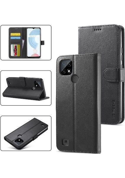 Tutucu ile Realme C35 Için Kılıf Buzağı Doku Yatay Çevir Deri Kılıf (Yurt Dışından)