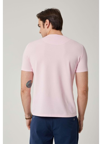 Sıfır Yaka Bisiklet Yaka Likralı Pembe Erkek Tshirt