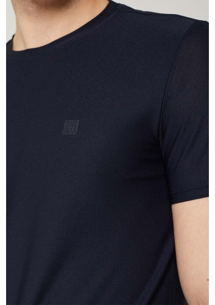 Sıfır Yaka Bisiklet Yaka Likralı Siyah Erkek Tshirt