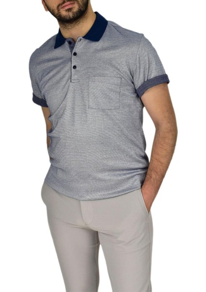 Erkek Polo Yaka Jakarlı Cepli Tişört R7520 BGL-ST03793