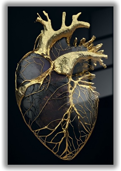 Temperli Cam Kardiyoloji Poliklinik Tablosu Siyah Gold Kalp