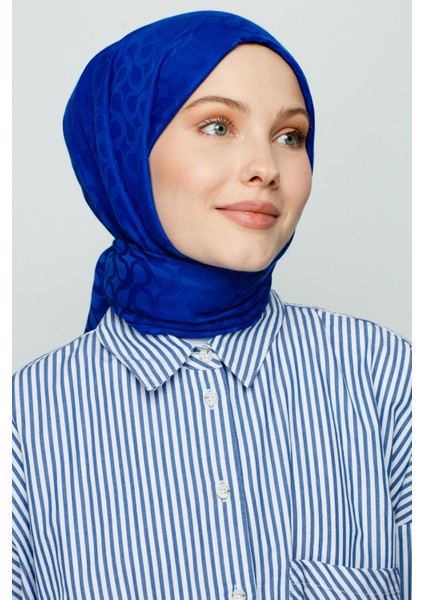 Saks Mavi Bloom Desen Şal