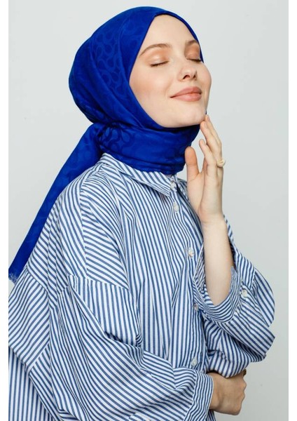 Saks Mavi Bloom Desen Şal
