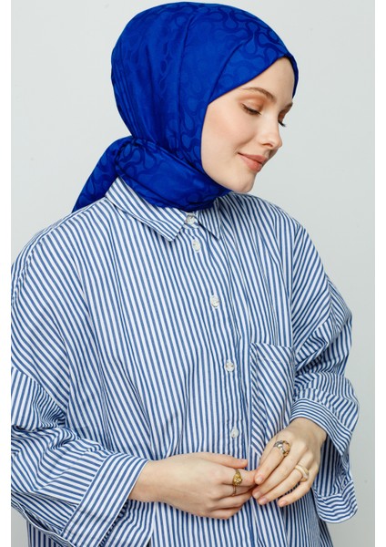 Saks Mavi Bloom Desen Şal