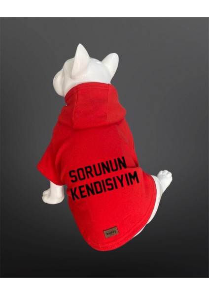 Kedi & Köpek Kıyafeti Sweatshirt - Sorunun Kendisiyim Baskılı Kırmızı Sweatshirt