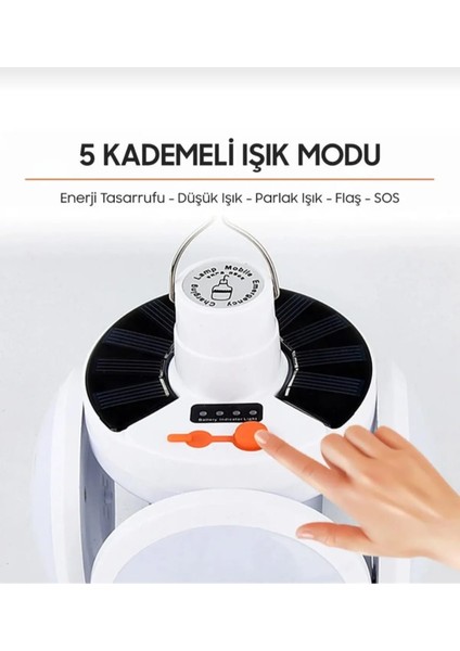 Mr 5 Kanatlı Katlanabilir Solar ve Şarj Edilebilir Su Geçirmez Şarj Göstergeli Lamba