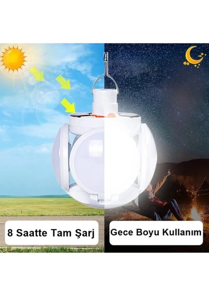 Mr 5 Kanatlı Katlanabilir Solar ve Şarj Edilebilir Su Geçirmez Şarj Göstergeli Lamba