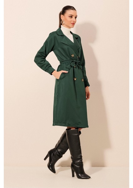 5853 Kruvaze Yaka Trençkot - Zümrüt Yeşili fiyatları